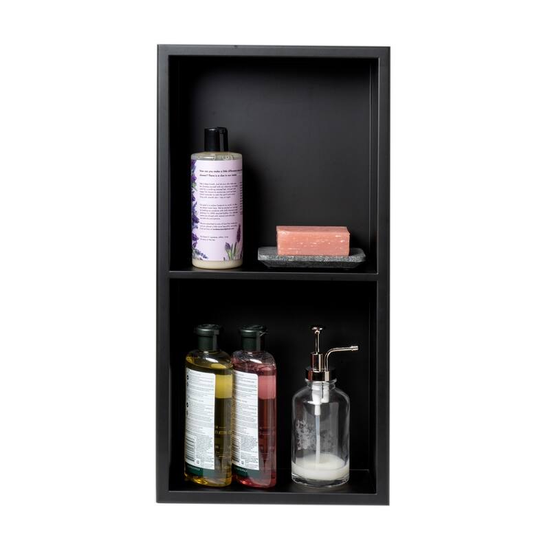 ALFI brand 12 x 24 Black Matte Stainless Steel Vertical Double Shelf Bath Shower Niche