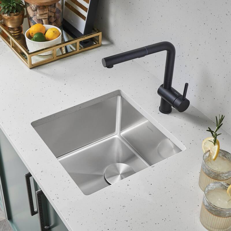 Quatrus 17" Undermount Single Basin Stainless Steel Bar Sink with Rounded Corners