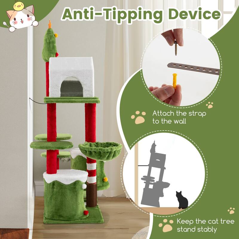 58 Inch Tall Cat Tree Tower Multi-level Pet Climbing and Jumping Tower Furniture with Condos - 45.5" x 16" x 58"