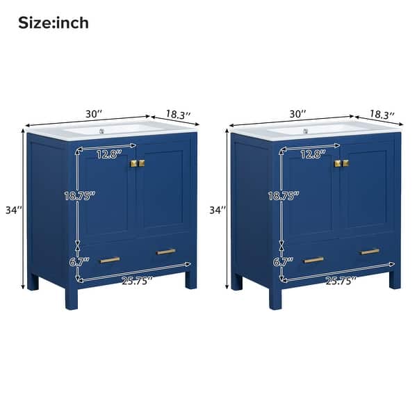 dimension image slide 24 of 35, GDFStudio - Aurora Wood Bathroom Vanity Set with Ceramic Sink and Divided Drawers