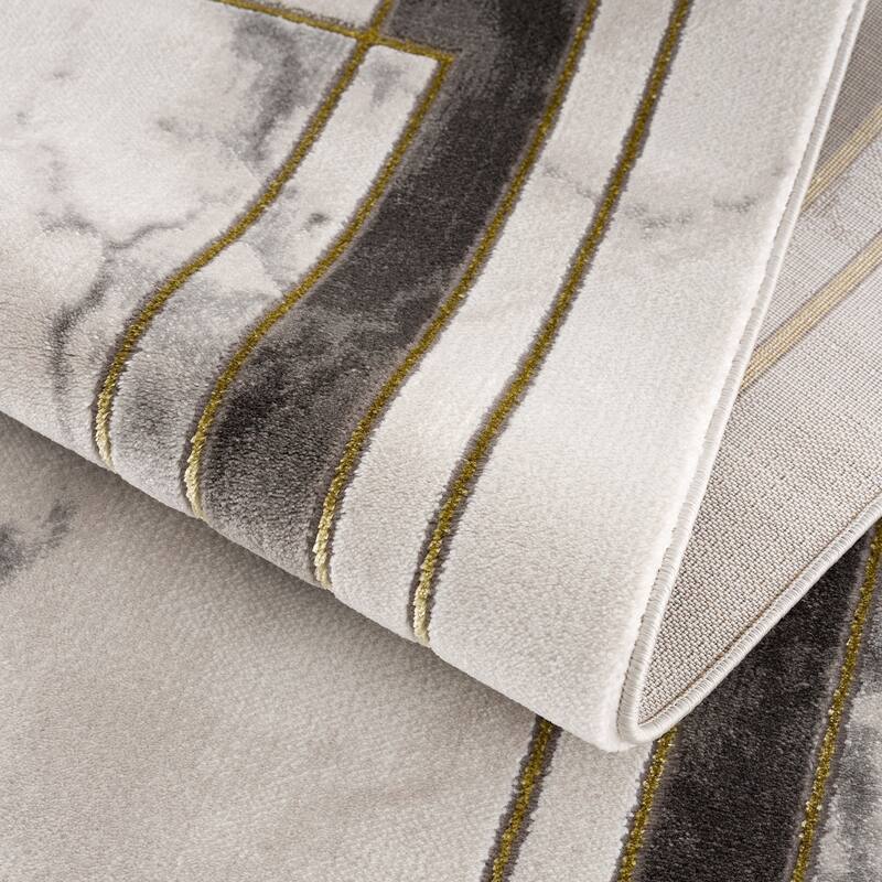 La Dole Rugs Gold Grey Ivory Abstract Marble Bordered Area Rug