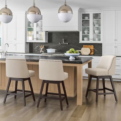 26 in. Fabric Upholstered Counter Height Swivel Bar Stool with Footrest - 19.6"D x 19.6"W x 37"H