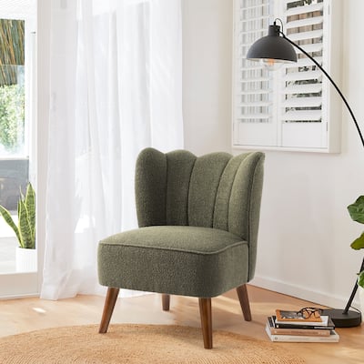 Glitzhome 32.75"H Upholstered Tufted Accent Chair with Rubber Wood Legs