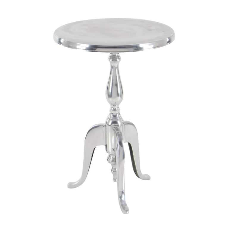 Aluminum Metal Small Turned Accent Table with Scroll Legs - Silver - Roche River Decor - 15"W x 15"L x 22"H