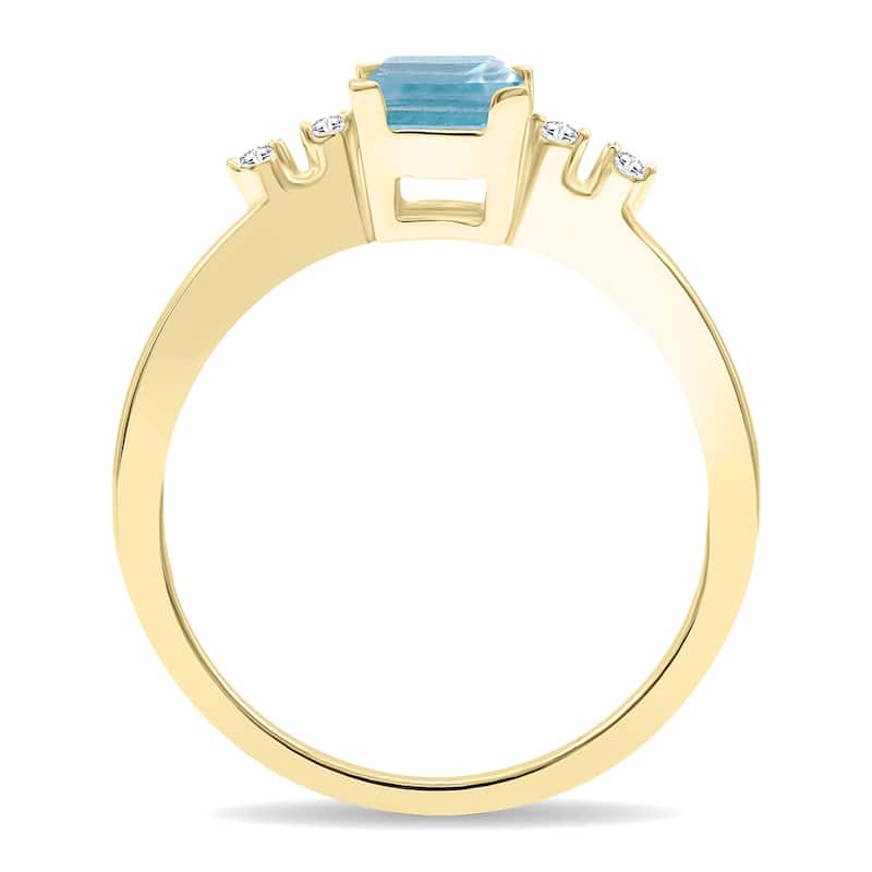 Women's Square Shaped Aquamarine and Diamond Sparkle Ring in 10K Yellow Gold