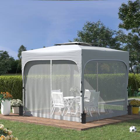 Outsunny 10' x 10' Pop Up Gazebo, Foldable Canopy Tent with Carrying Bag with Wheels, Mesh Sidewalls, 4 Leg Weight Bags