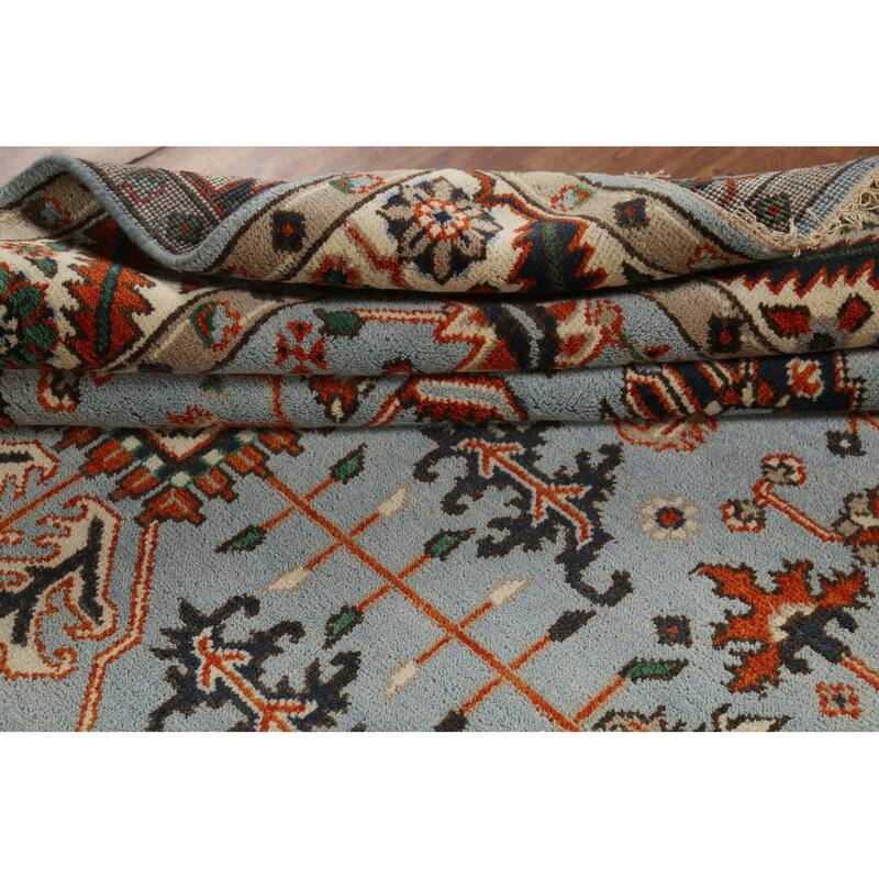 Light Blue Geometric Oushak Oriental Area Rug Hand-Knotted Wool Carpet - 7'10"x 9'10"