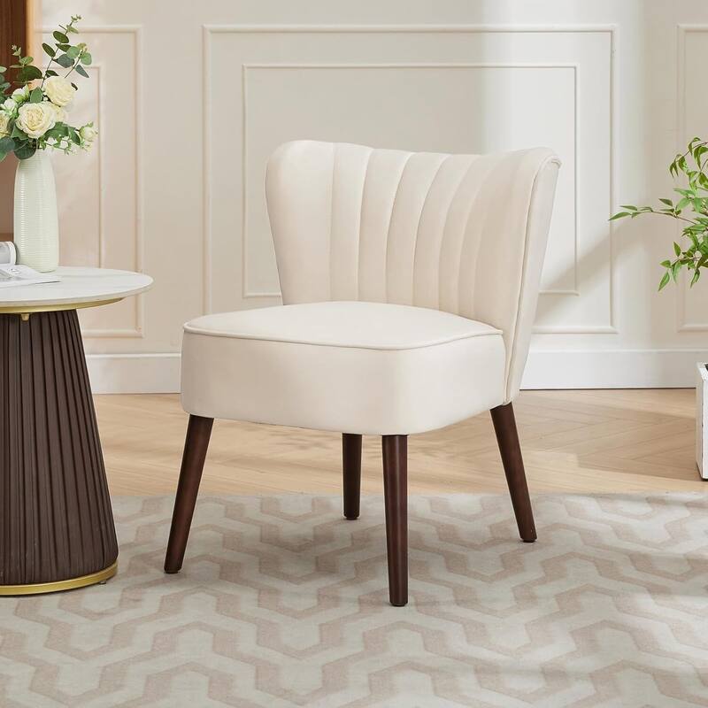 Modern Velvet Upholstered Living Room Chair for Bedroom Kitchen Dining Room - Beige