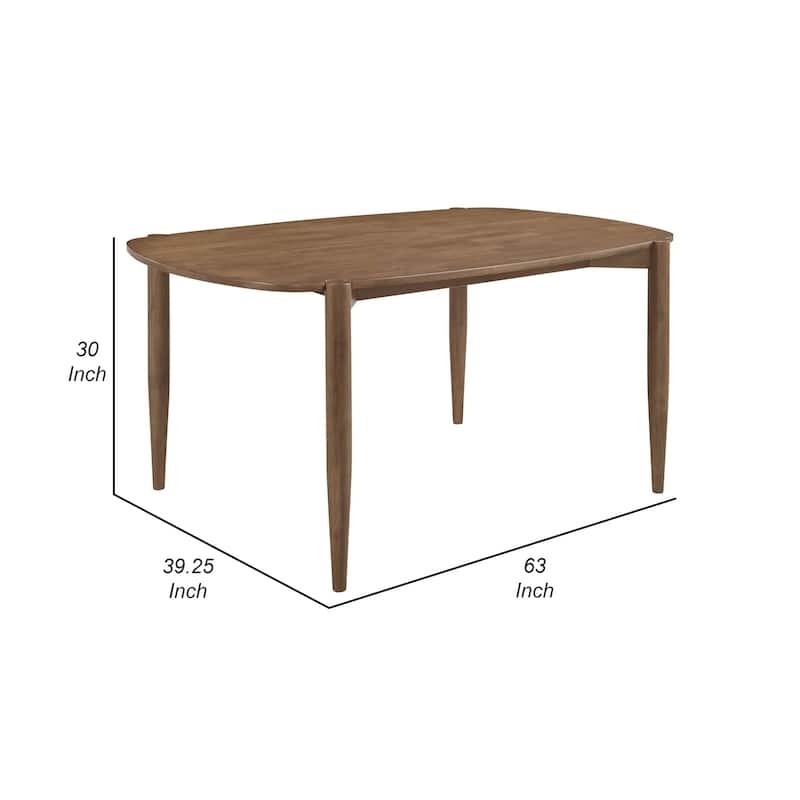 Dora Dining Table, 63 Inch Oval Top, Tapered Legs, Walnut Brown Solid Wood