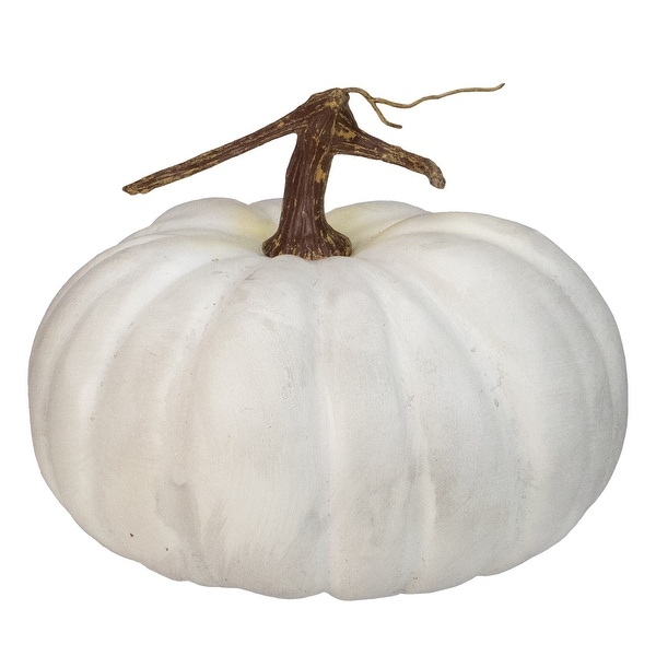 10” White Flat Round Pumpkin Fall Harvest Table Top Decoration - N/A