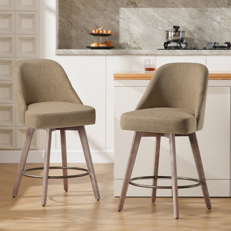 26" Counter Height Swivel Bar Stool, Upholstered Counter Stools - 39.37" (H) x 22.44" (D) x 21.65" (W) - Set of 2 - Linen Sand Brown