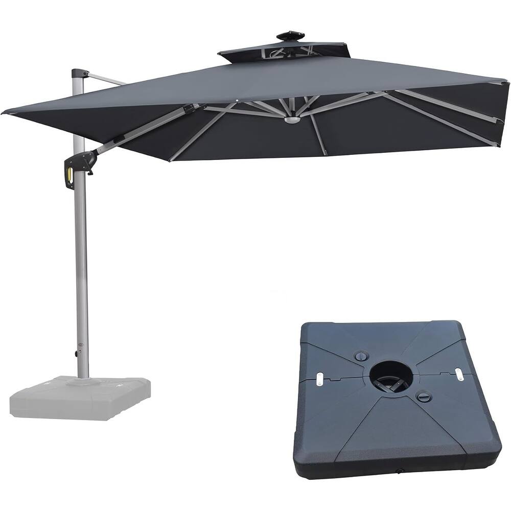PURPLE LEAF 10 ft Double Top LED Square Patio Cantilever Umbrella with Base