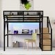 preview thumbnail 3 of 56, High Loft Bed Metal Bed Frame with Stairs Built-in Shelves and Wardrobe, Side Grid Rack, Light, Charging Station and Desk