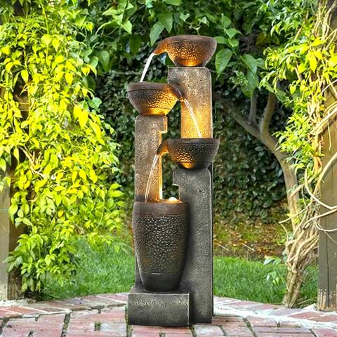 Outdoor Garden Water Fountain with Warm LED lights