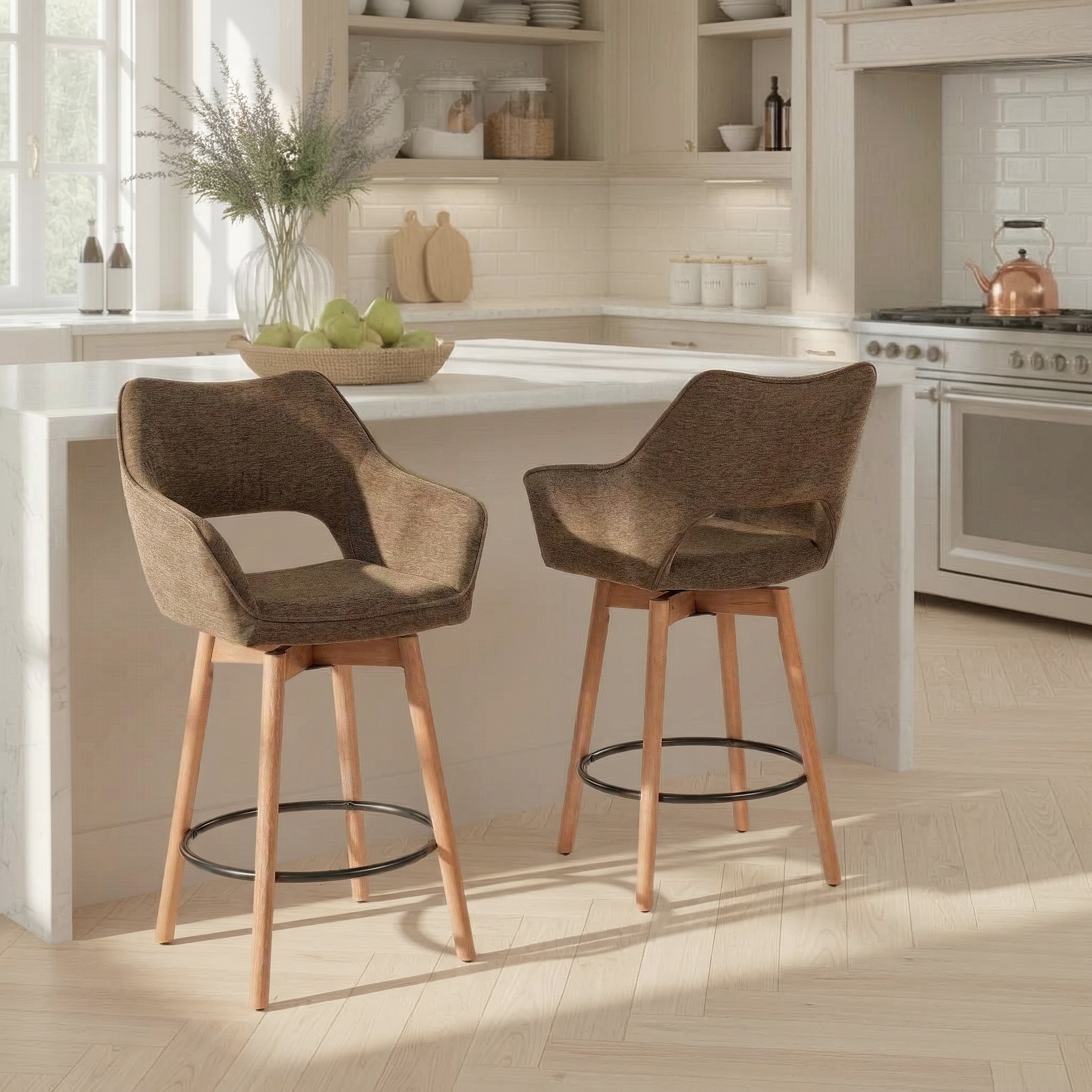 Porch & Den Mac 26" Fixed-Height Swivel Counter Stool with Solid Wood Legs (Set of 2)