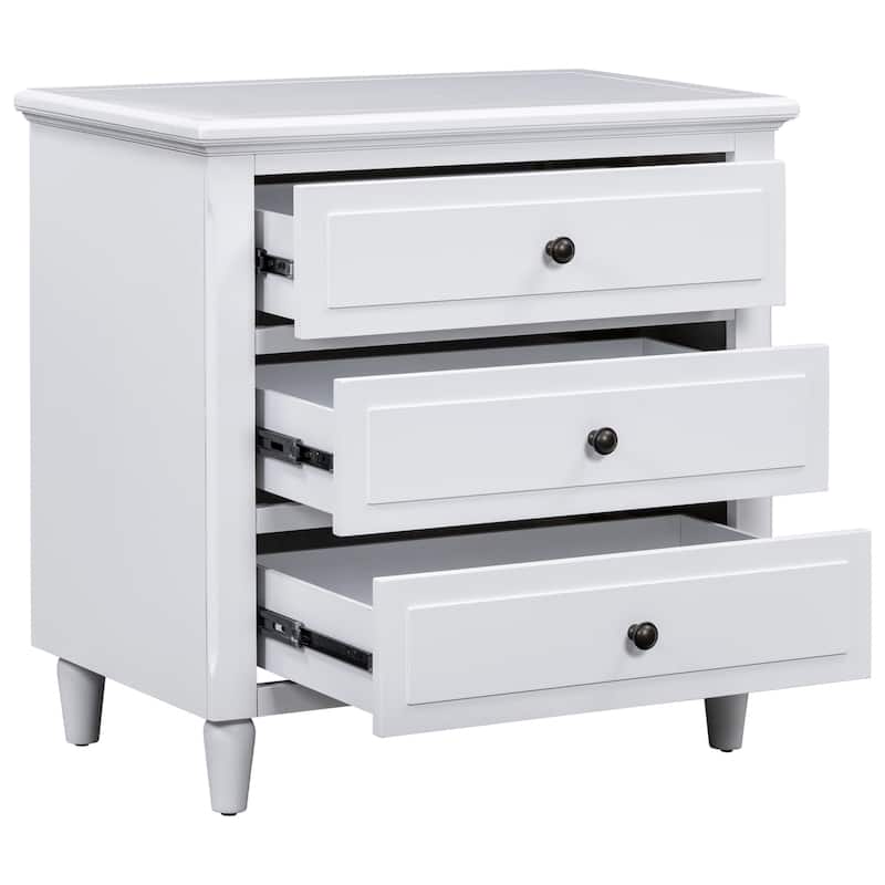 Three-Drawer Nightstand Storage Wood Cabinet