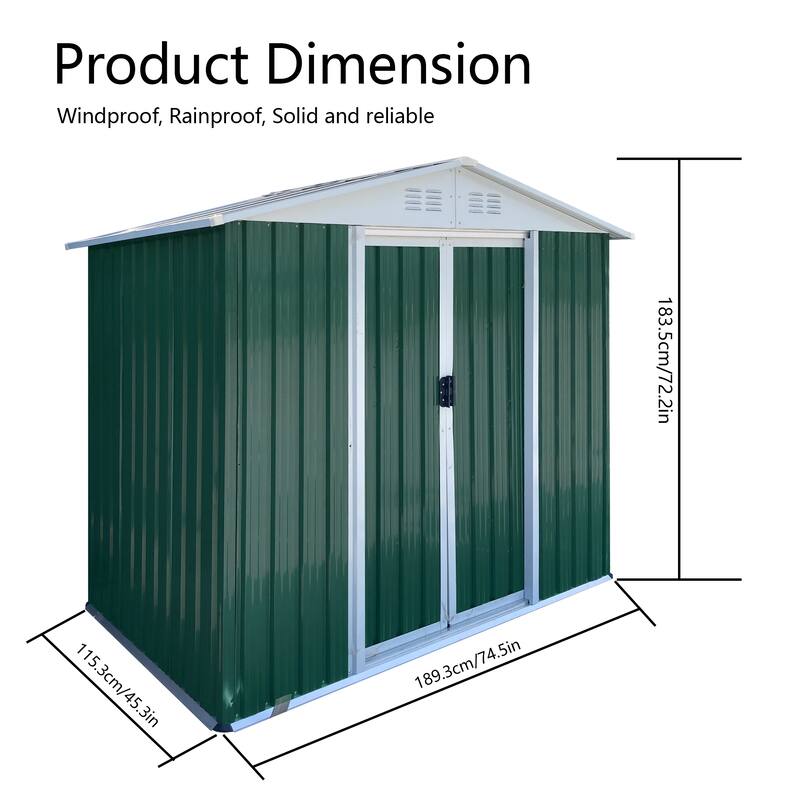 6FTx4FT Apex Roof Green Outdoor Tool Storage House Garden Shed