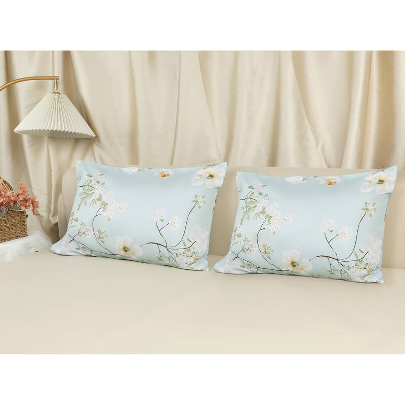 2Pcs Pillowcase w Envelope Closure Floral Pillow Cases for Hair & Skin