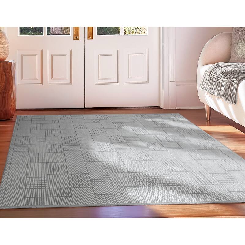 Well Woven Apollo Elemental Clay Modern Abstract Low Pile Area Rug - 3'3" x 5' - Grey
