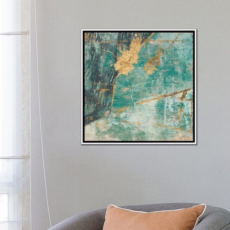 iCanvas "Teal Lace I" by Jennifer Goldberger Framed Canvas Print