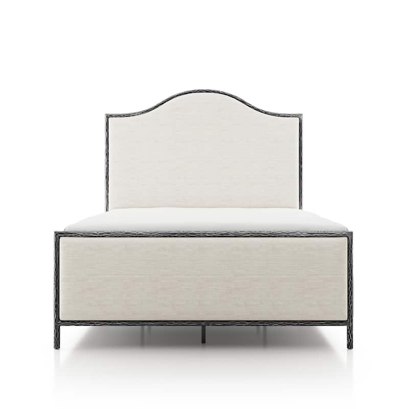 247 Shop At Home Lalia Modern Beige Upholstered Hammered Metal Camelback Bed