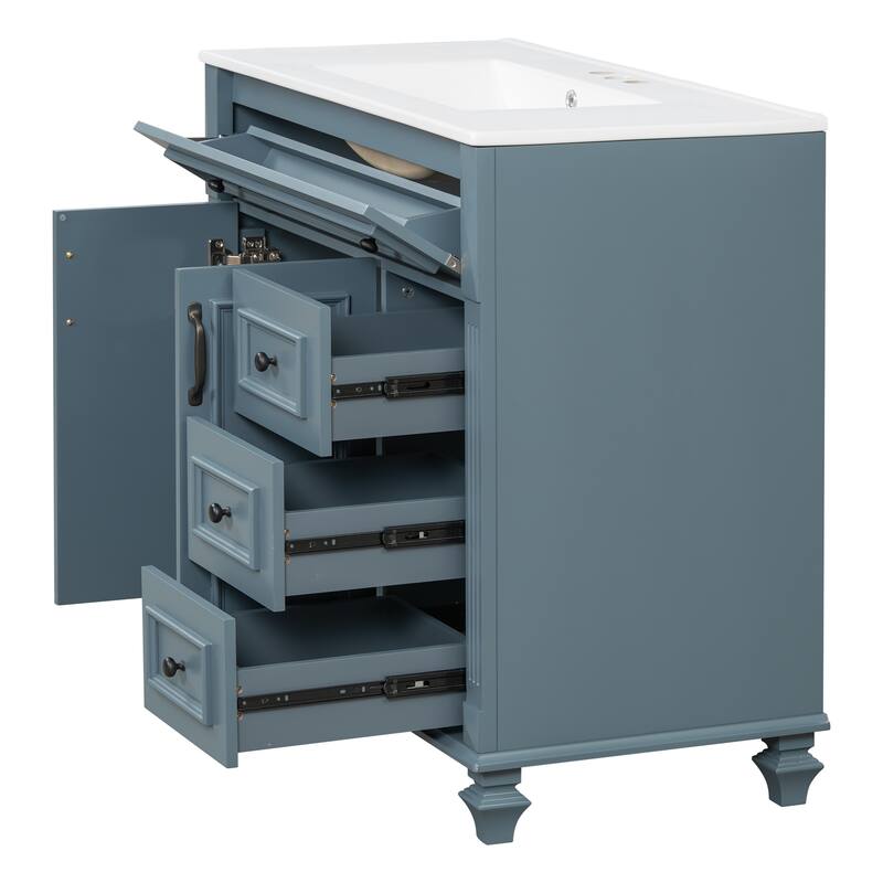 Roomfitters 36" Bathroom Vanity with Sink, Flip-Out Drawer, 3 Drawers, Soft-Close Doors, Solid Wood Cabinet