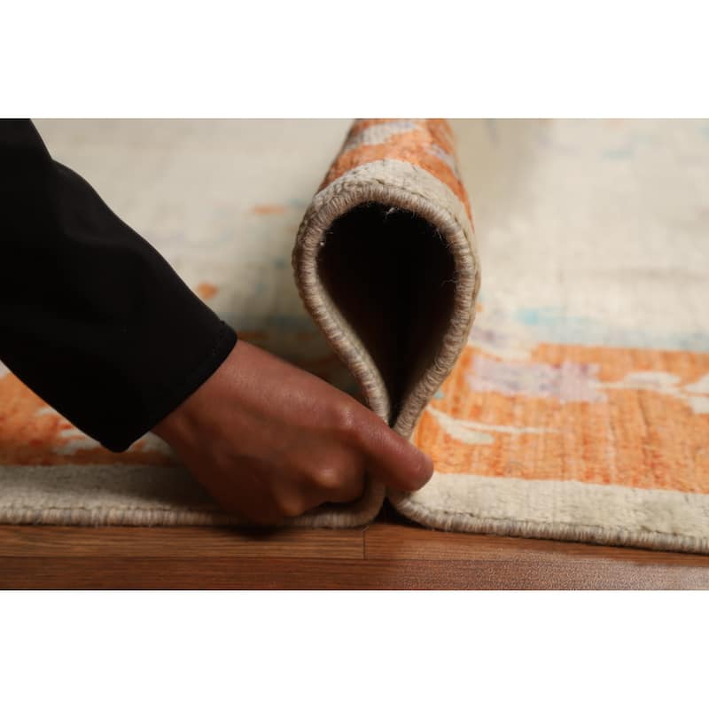 Vegetable Dye Floral Art Deco Turkish Area Rug Handmade Wool Carpet - 6'10"x 9'11"