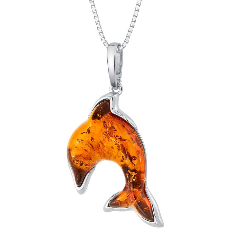 Amber Dolphin Pendant in Sterling Silver