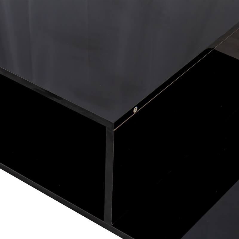 Modern Minimalist Stylish Coffee Table Double Layer Coffee Table with Open Storage, for Living Room, Black