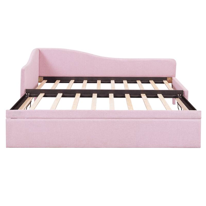 Twin Size Upholstered L-Shaped Upholstered Daybed with Pop Up Trundle for Home Office