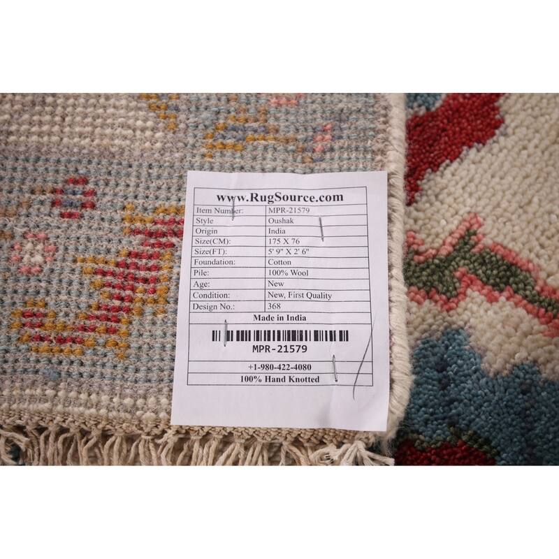 Ivory & Blue Floral Oushak Oriental Foyer Rug Hand-Knotted Wool Carpet - 2'6"x 5'9"