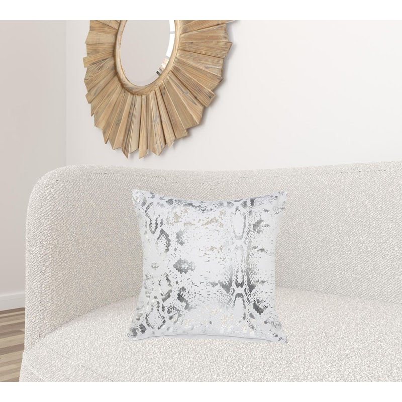 HomeRoots 20" X 20" White And Silver 100% Cotton Animal Print Zippered Pillow