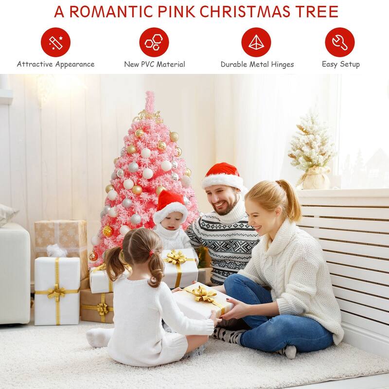 4.5 Feet Pink Christmas Tree with Snow Flocked PVC Tips and Metal Stand
