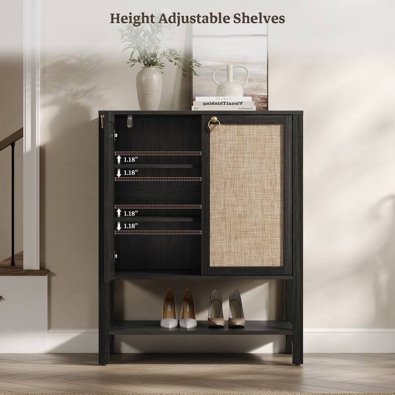 Rattan - Doors Shoes Cabinet with Adjustable Interior