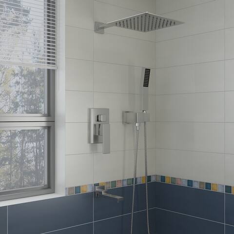 Rain Shower System with Waterfall Tub Spout 3 Function Bathroom Shower Faucet Set Contain 12 Inch Shower Head