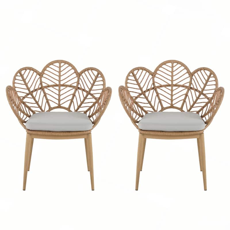 Outdoor Wicker Peacock Shape Papasan Style Chair, Set of 2