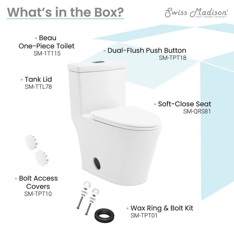 Beau ﻿One-Piece Elongated Toilet Dual-Flush 1.1/1.6 gpf