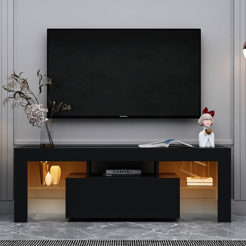 TV Stand with LED RGB Lights and 5 Shelves for Gaming Consoles and Flat Screen TVs - Black