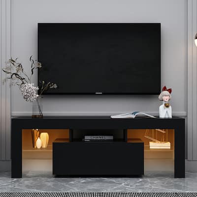 TV Stand with LED RGB Lights and 5 Shelves for Gaming Consoles and Flat Screen TVs