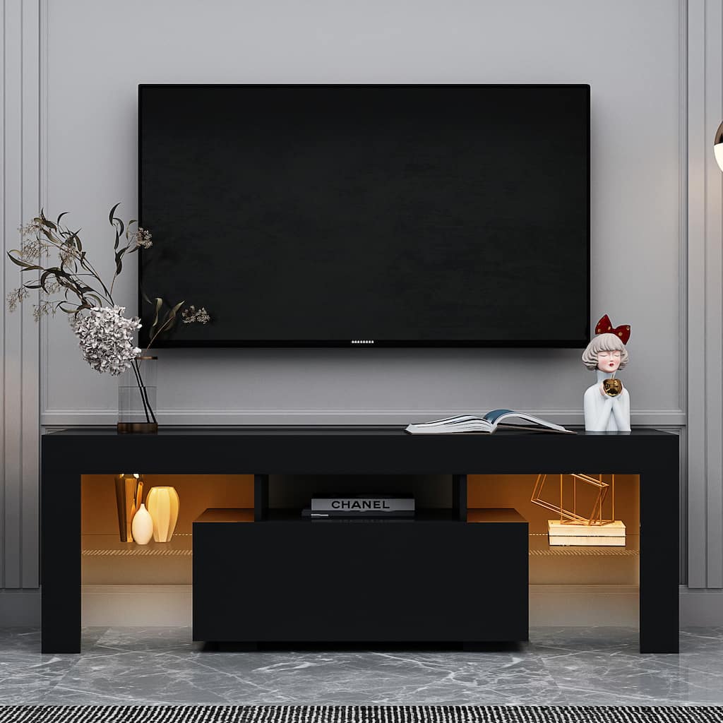 TV Stand with LED RGB Lights and 5 Shelves for Gaming Consoles and Flat Screen TVs