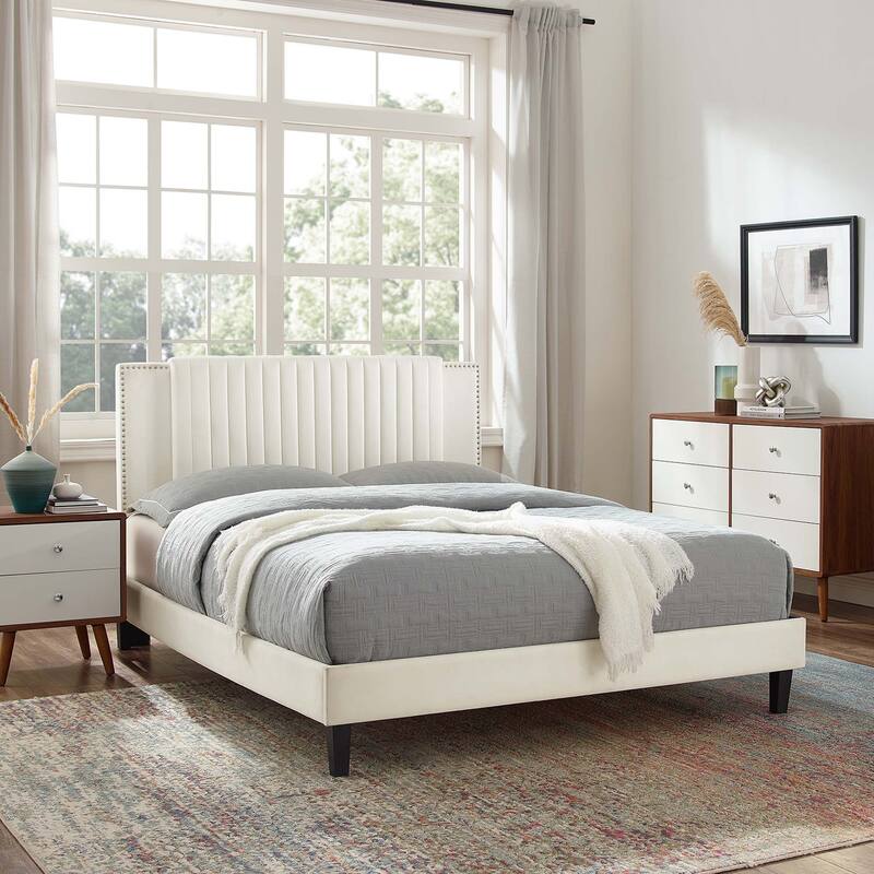 Zahra Channel Tufted Performance Velvet Full Platform Bed - White