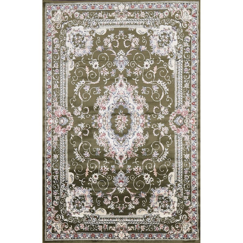 Green Floral Medallion Transitional Turkish Rug Oriental Carpet