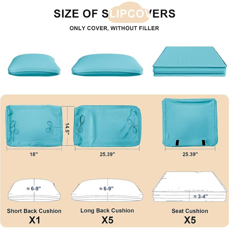 Kullavik Outdoor Patio Cushion Covers Replacement w/5 Seat Cushion Covers and 6 Backrest Pillow Covers