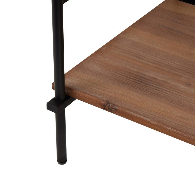 Wood Rectangular 6 Level Shelving Unit with Black Metal Ladder Frames - Brown - Roche River Decor