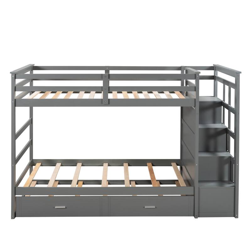 Solid Wood Twin Over Twin Bunk Bed with Trundle