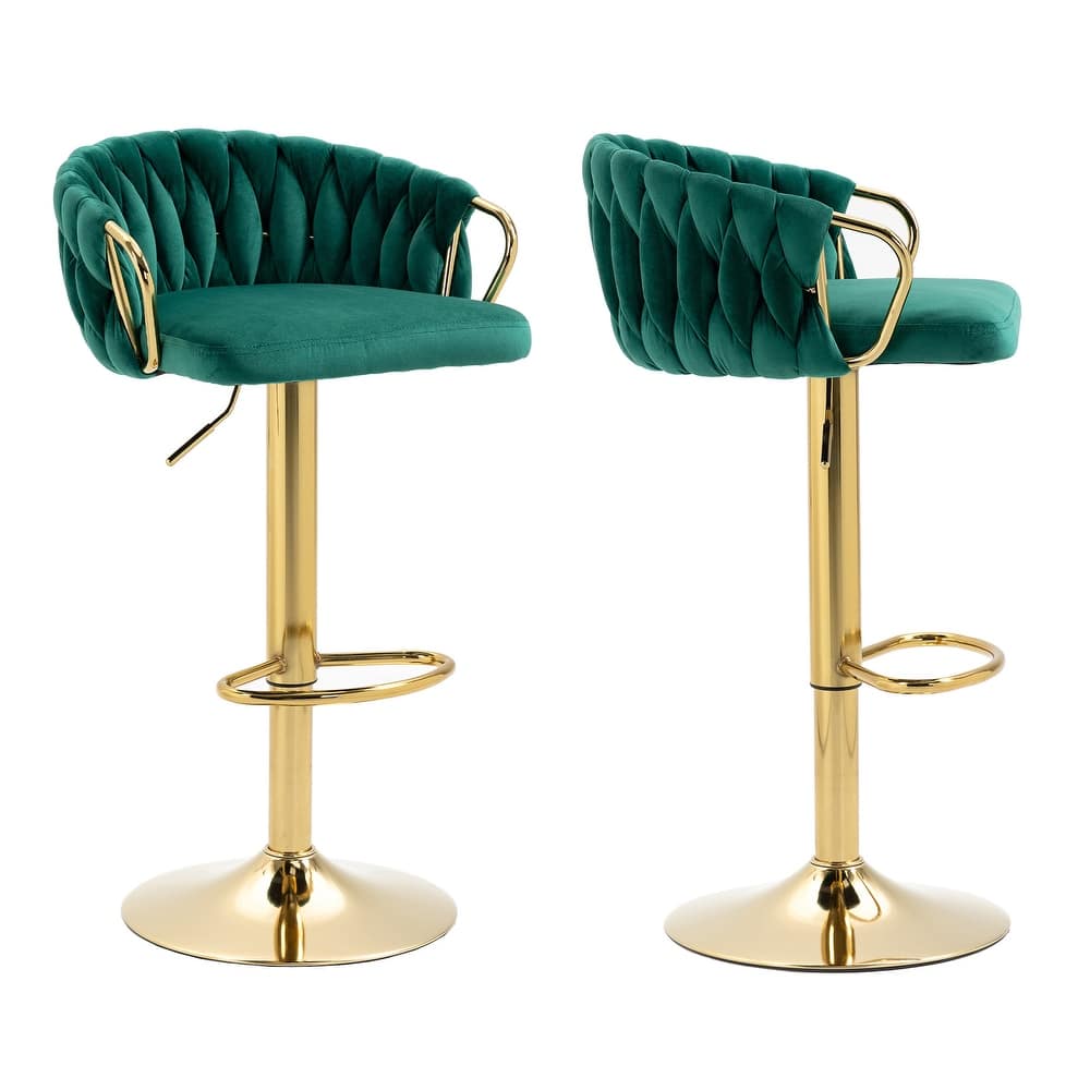 Set of 4 Bar Stool Adjustable Height Swivel Velvet Woven