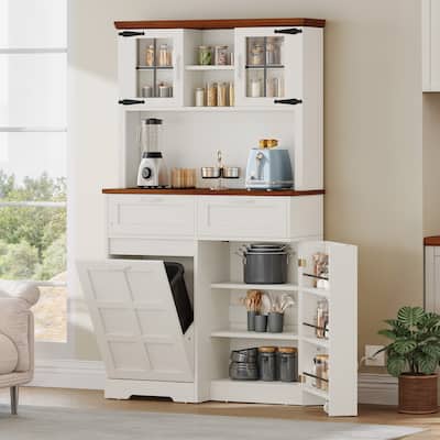 Moasis 69" H Farmhouse Kitchen Pantry Storage Cabinet with Trash Cabinet, Drawers and Door