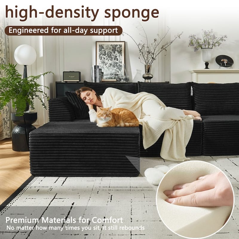 130" U-Shaped Corduroy Sectional Sofa with 2 Ottomans, No Assembly Required