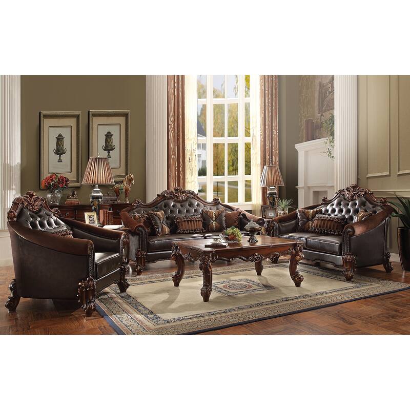 Casada Two Tone Dark Brown and Cherry Sofa with 5-Pillows