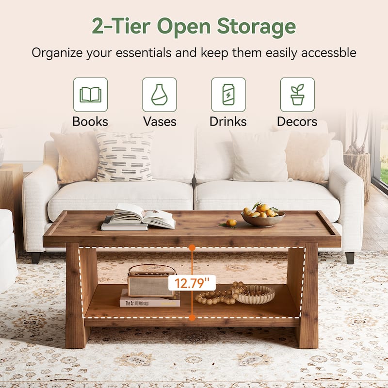 Solid Wood Coffee Table, 47.24" Rustic Farmhouse Coffee Table